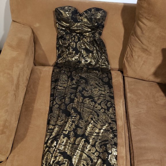Black and Gold Floor Length Dress - Picture 1 of 5